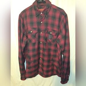 DIXXON Men's Sherpa Lined Red and Black Plaid Jacket "The Contender" Size LT EUC